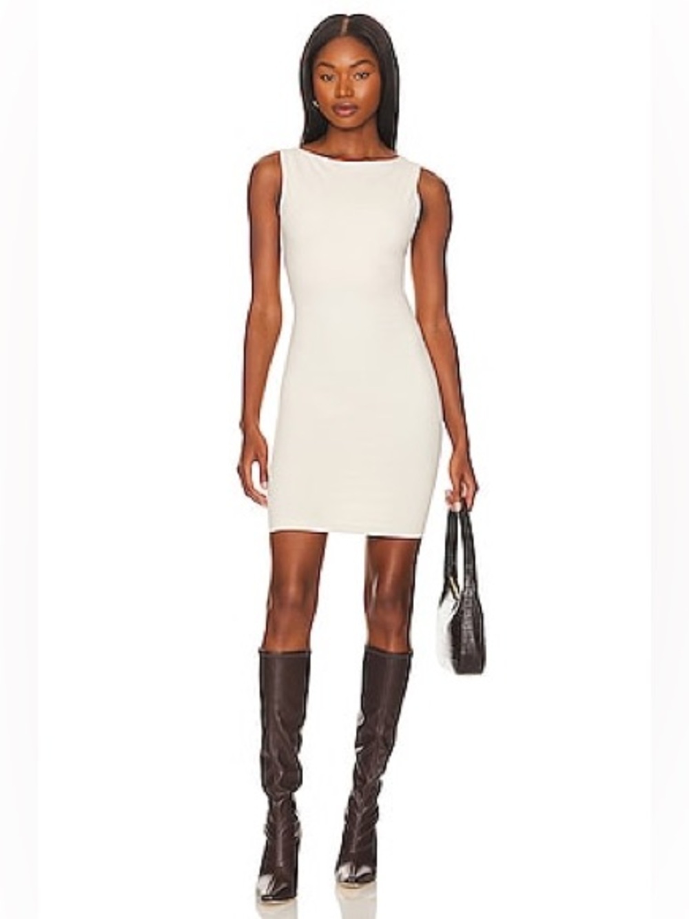 Susana Monaco - Boat Neck Mini Dress In Blanched Almond - Size Large